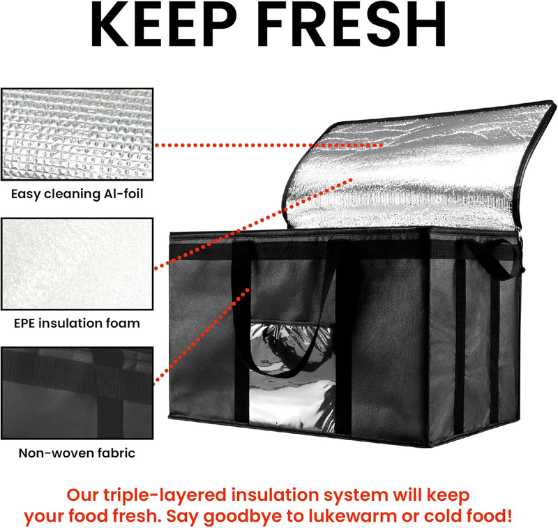 3XL Insulated Cooler Bag and Food Warmer for Delivery & Grocery Shopping with Zi