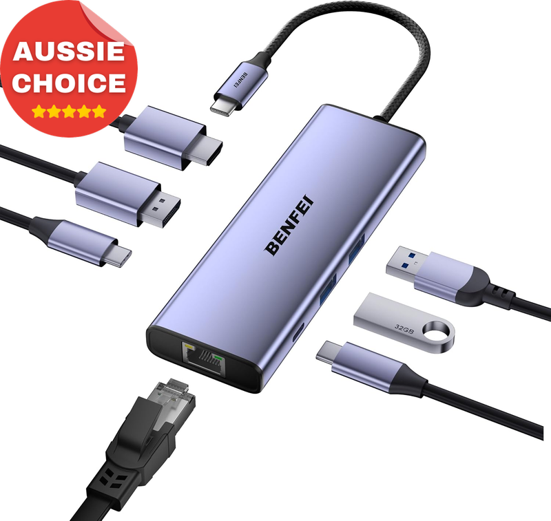 7-In-1 USB C Hub 8K DisplayPort 4K HDMI Gigabit Ethernet 100W PD MacBook iPad