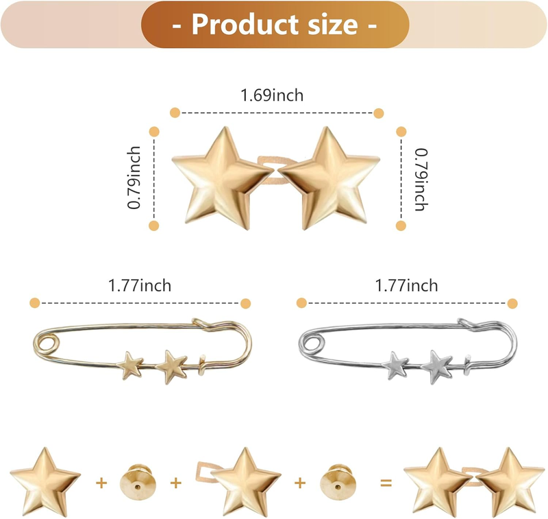 10 Set Pant Waist Tightener Star Buttons Pins for Loose Jeans Reusable Waist Cin