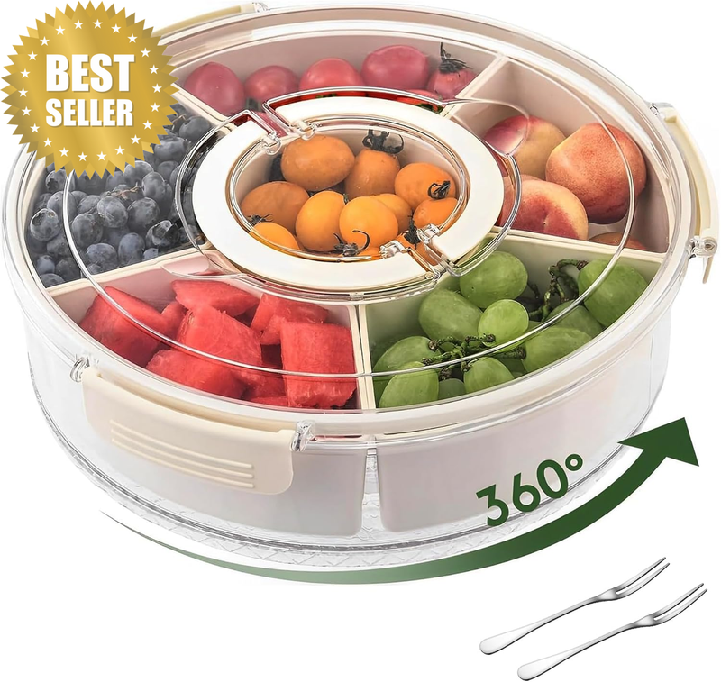 Glamzare Snack Box Container Kids Rotating, Rotating Veggie Tray with Lid, Divid