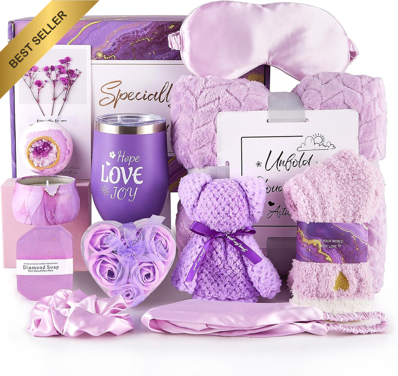 Luxury Lavender Birthday Gifts for Women – Purple Self Care Spa Gift Basket with