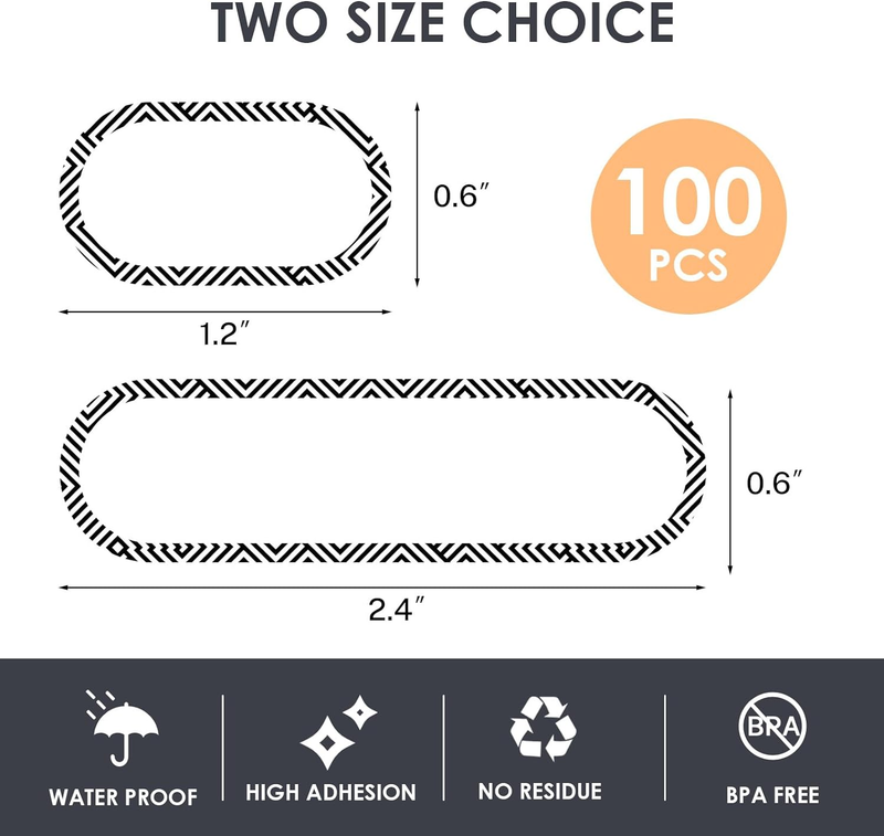 100 Pcs Waterproof Bottle Labels, Removable Write-On Stickers, Reusable Custom N