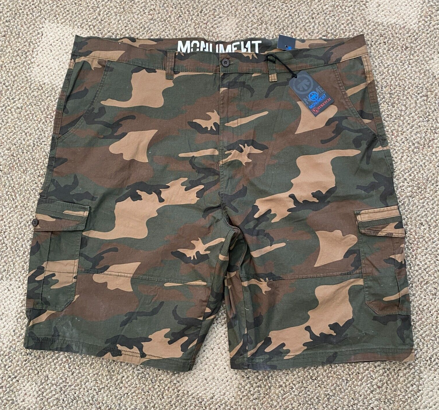 Men's Monument Cargo Shorts Green Camo Big Size 50 Stretch