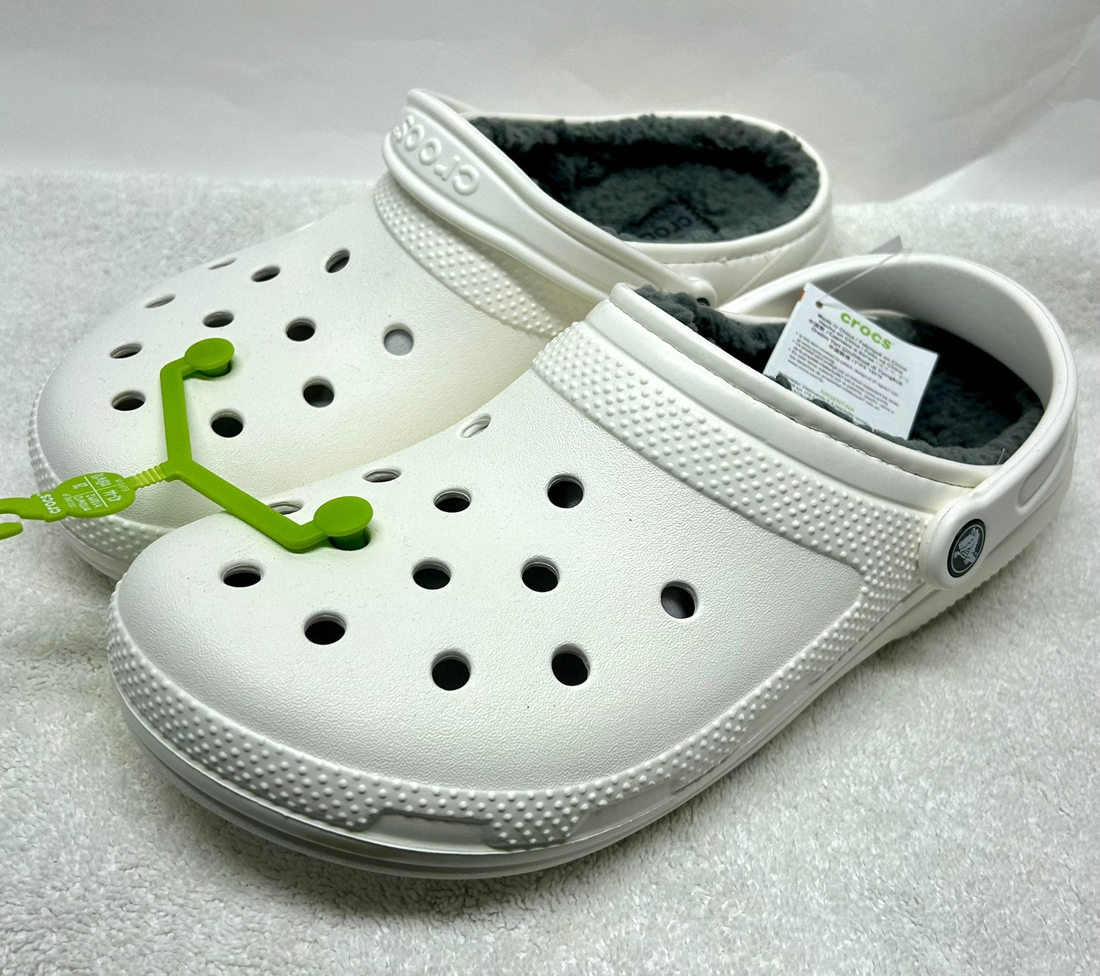 Crocs Classic Lined Men's 10 Women's 12 White /Grey Fur
