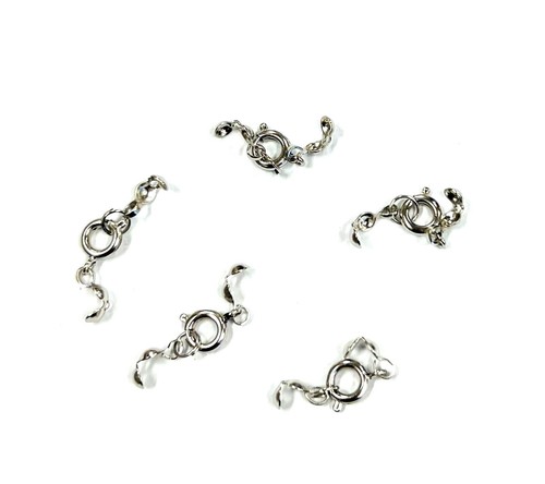 15X Nickel Plated Spring Ring Clasps 7mm with Two Bead End Tips (made in Taiwan)