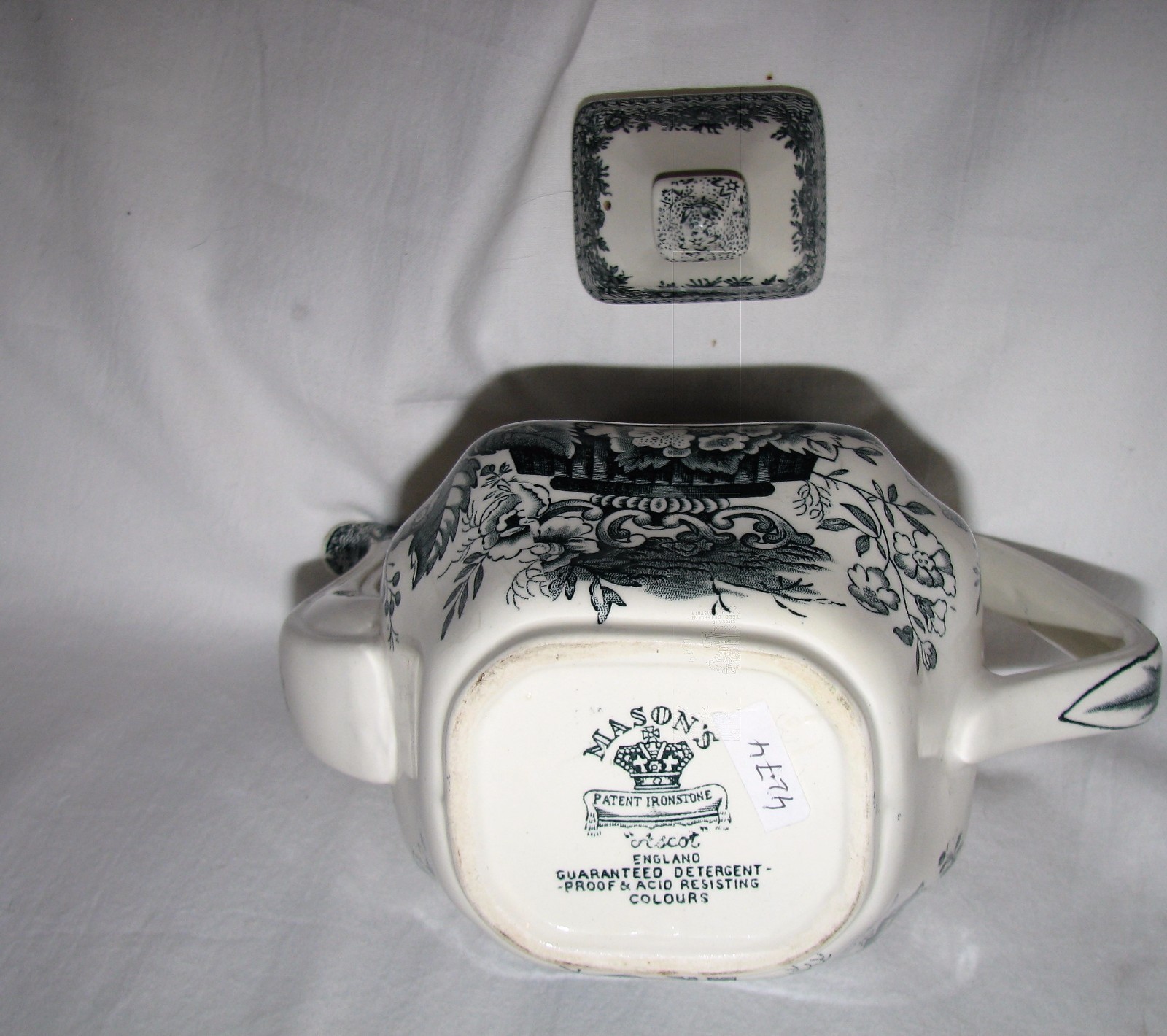 green transferware Mason's England Ascot Coffee Pot toile
