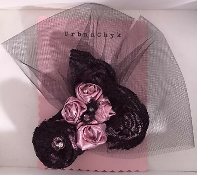 Handmade Hair clip barrette, Fabric Flowers, Lace in Pink & Black, New, No tags