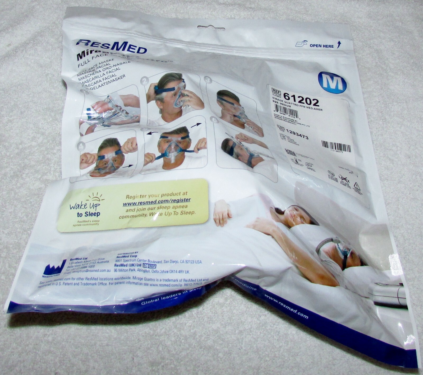 Resmed Mirage Quattro Full Face Mask Headgear 61202 Medium Factory Sealed NEW