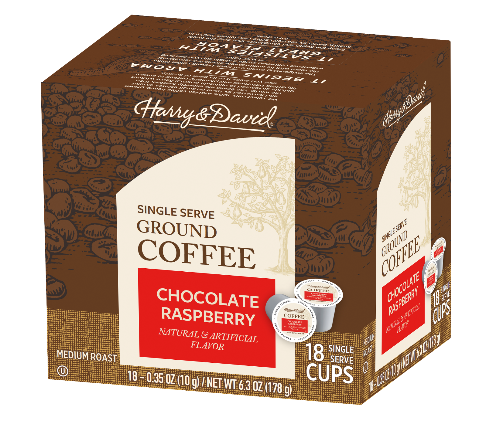 Harry & David Gourmet Coffee, Chocolate Raspberry, 4/18 ct boxes (72 Cups)