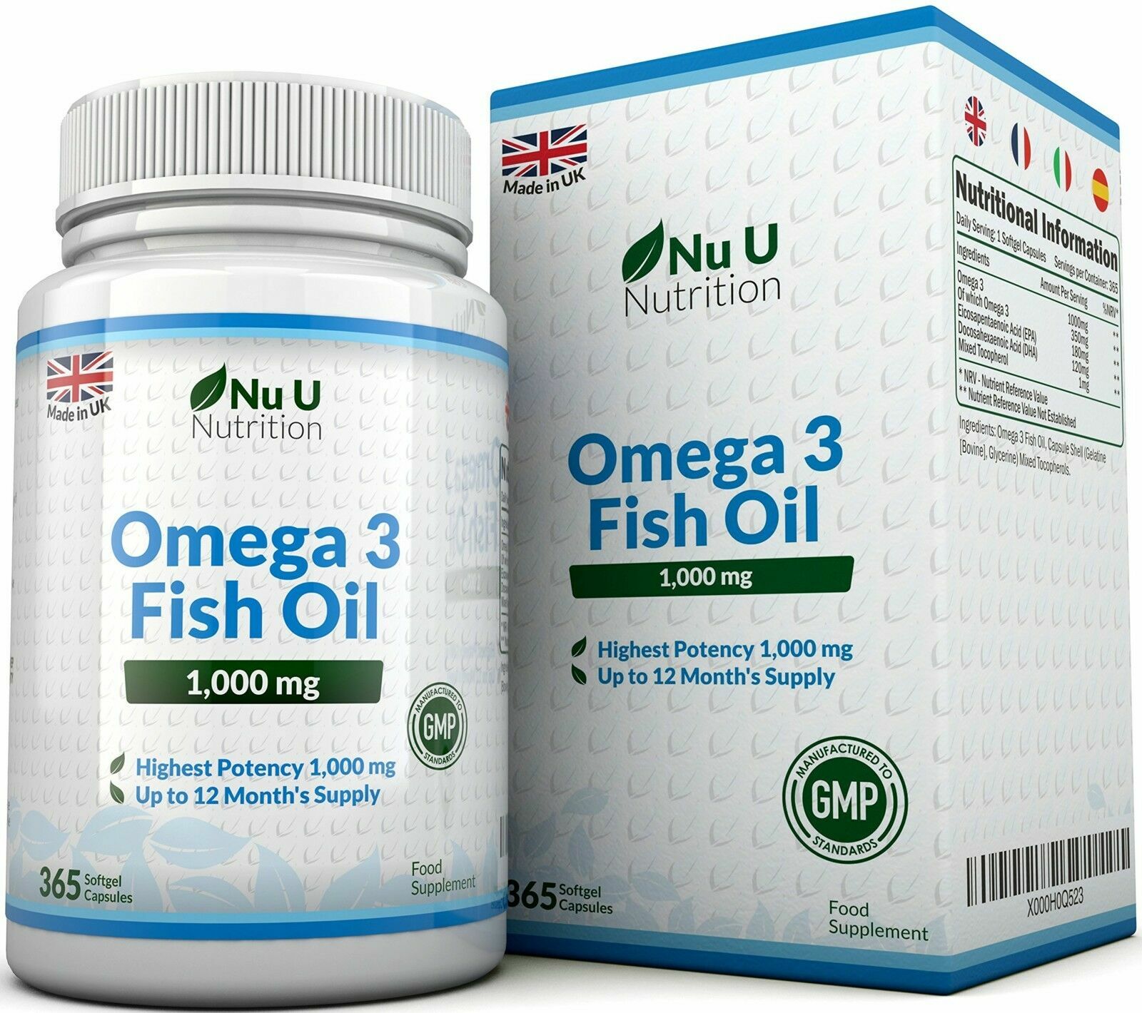 Nu U Nutrition Omega 3 Fish Oil 1000 mg - 365 Softgels for sale online |  eBay