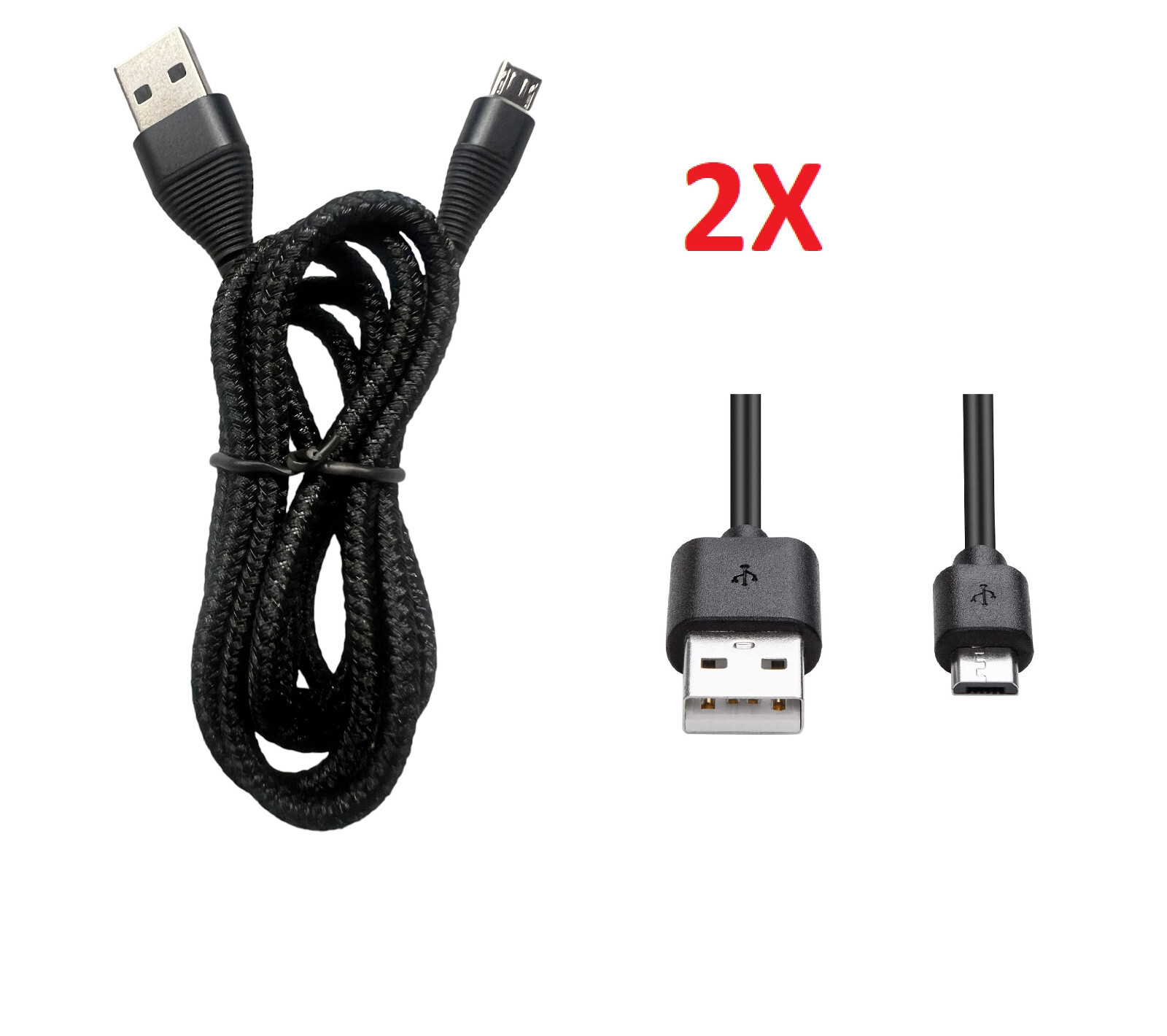 2 X 3.3 FT Nylon Braided USB Cable Mirco USB For ZTE Blade