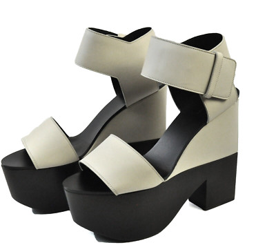 Céline Paris Women's Genuine Leather  High Platform Sandals, Black/Cream, 38 EU