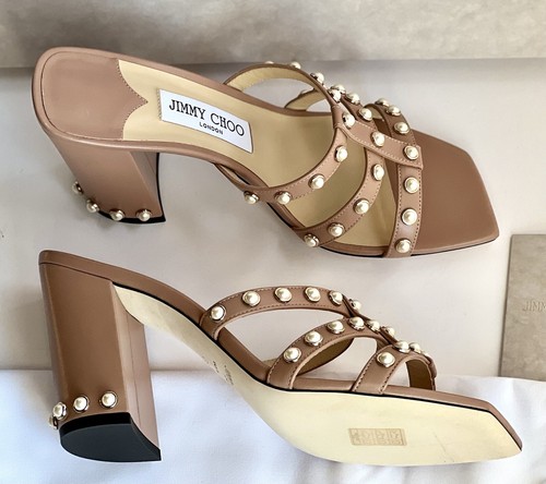 Jimmy Choo ベージュ ファー シルクサテン ミュール Jimmy Choo ベージュ ファー シルクサテン ミュール Jimmy Choo