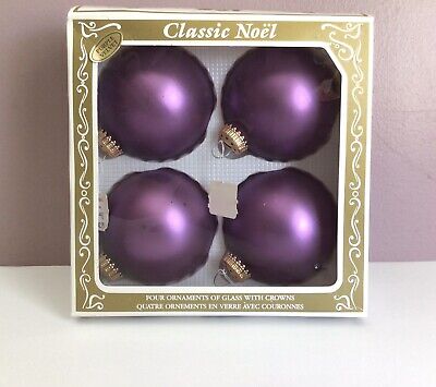 VTG Christmas By Krebs Classic Noel Purple 3  Glass Ornaments NOS Hess s Tags