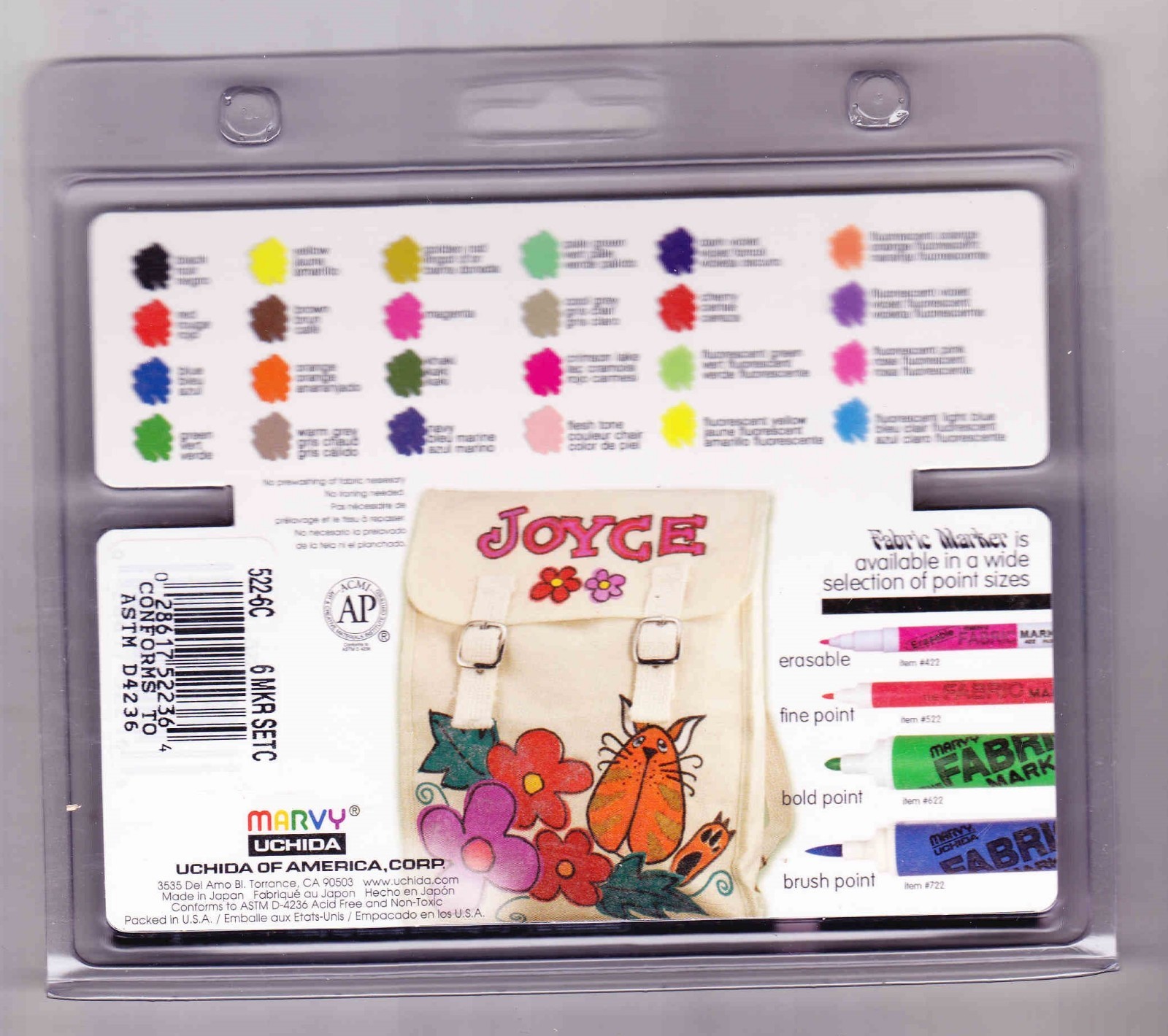 Uchida Fabric Marker Fine Point Set of 6 Fluorescent