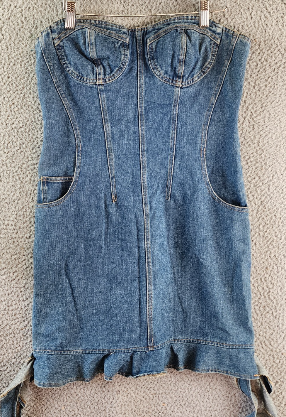 Another Mode Denim Mini Dress Women's L Blue Two Side Slant Pocket Strapless - Picture 1 of 12