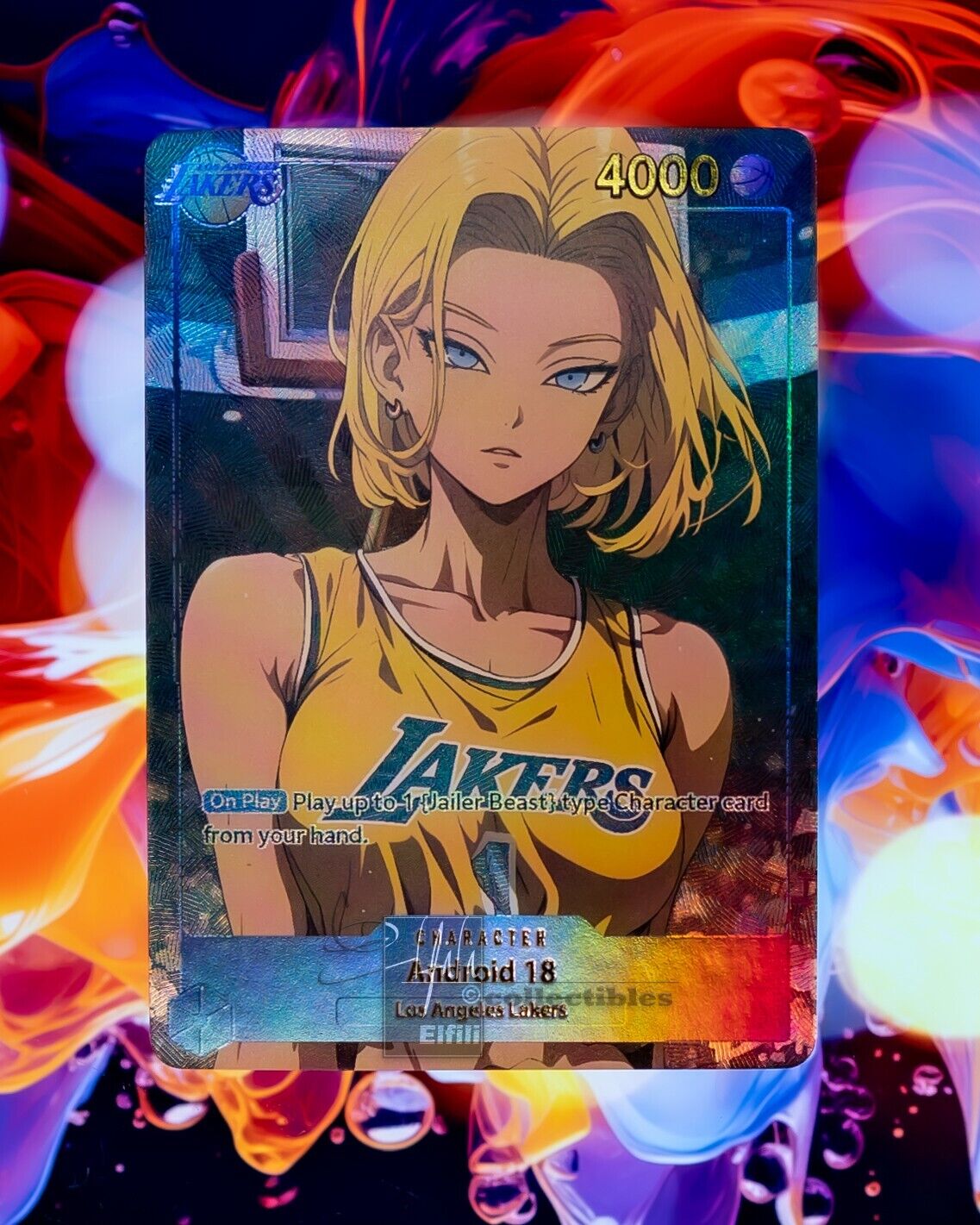 Android 18 LA Lakers Dragon Ball Custom TCG Flash Gold Foil Android 18 LA Lakers Dragon Ball Custom TCG Flash Gold Foil
