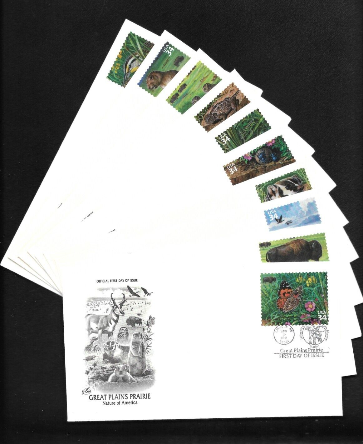US FDC 2001 Great Plains Prairie 10 First Day Covers