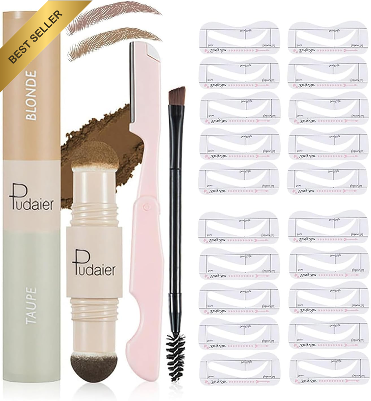 Blonde and Taupe Eyebrow Stamp Stencil Kit with Dual-Color Eyebrow Stamp Pomade,