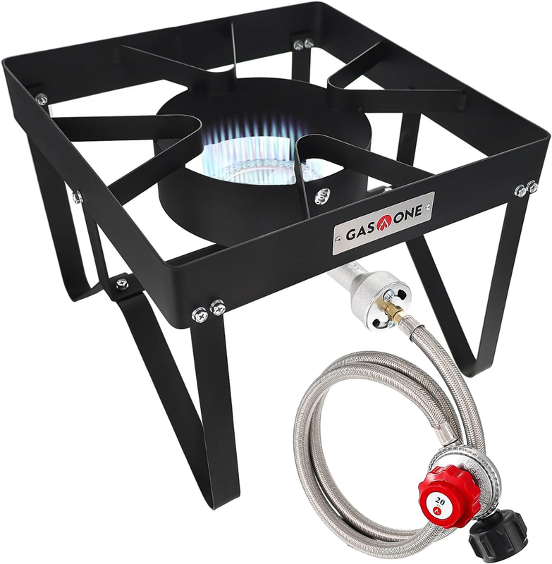B-5200K Outdoor Cooker with High Pressure Steel Braided Hose Propane Burner Camp Stove