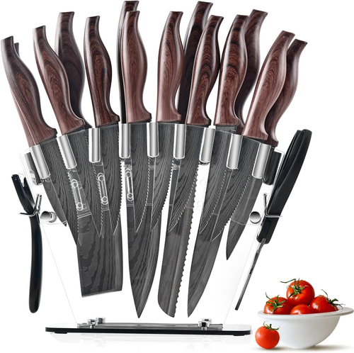 18 Pcs Non Stick Sharp Kitchen Knives Set With Block