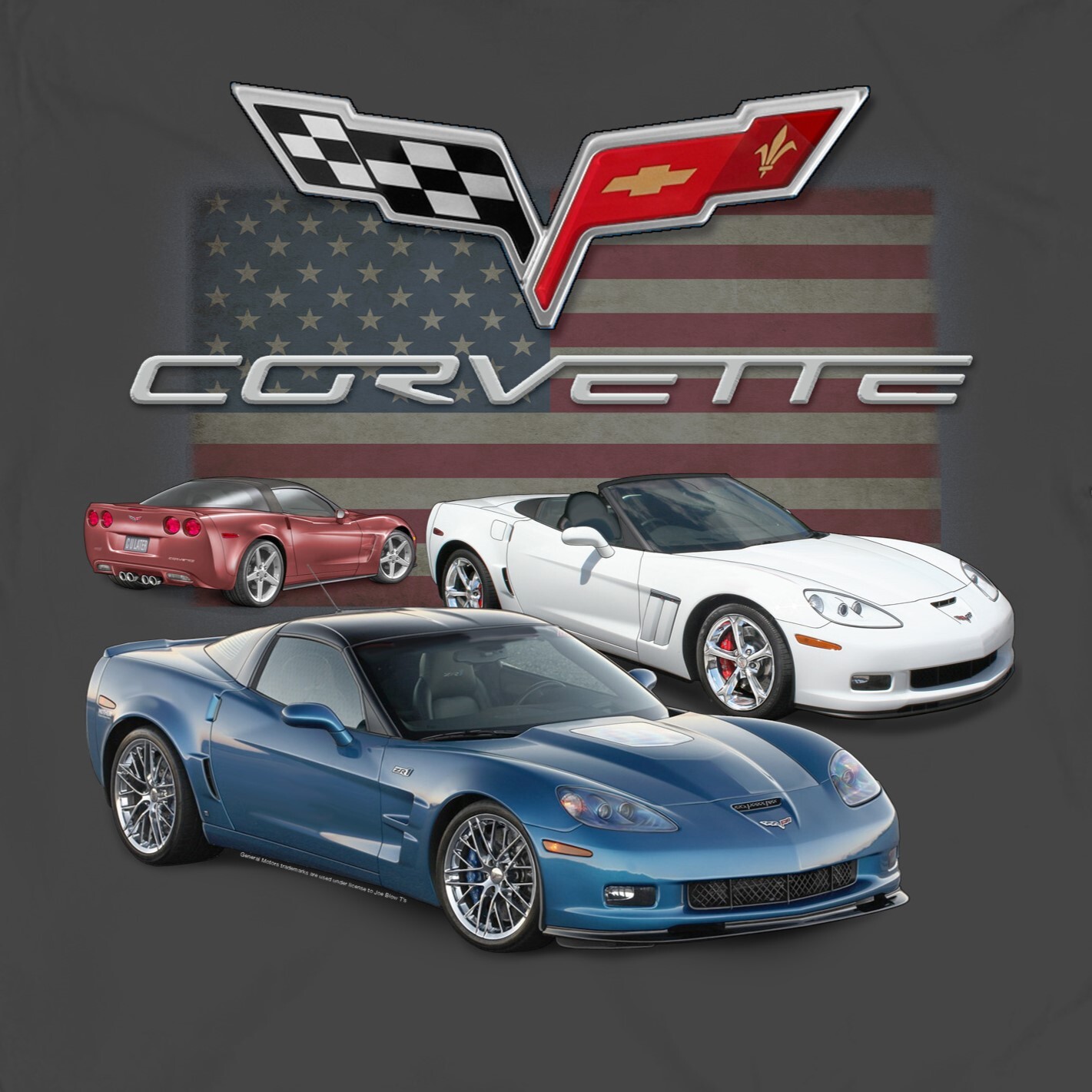 Joe Blow T's Chevy C6 Corvette Men's Gray T-Shirt ZR1 Z06 2005 - 2013 Flag