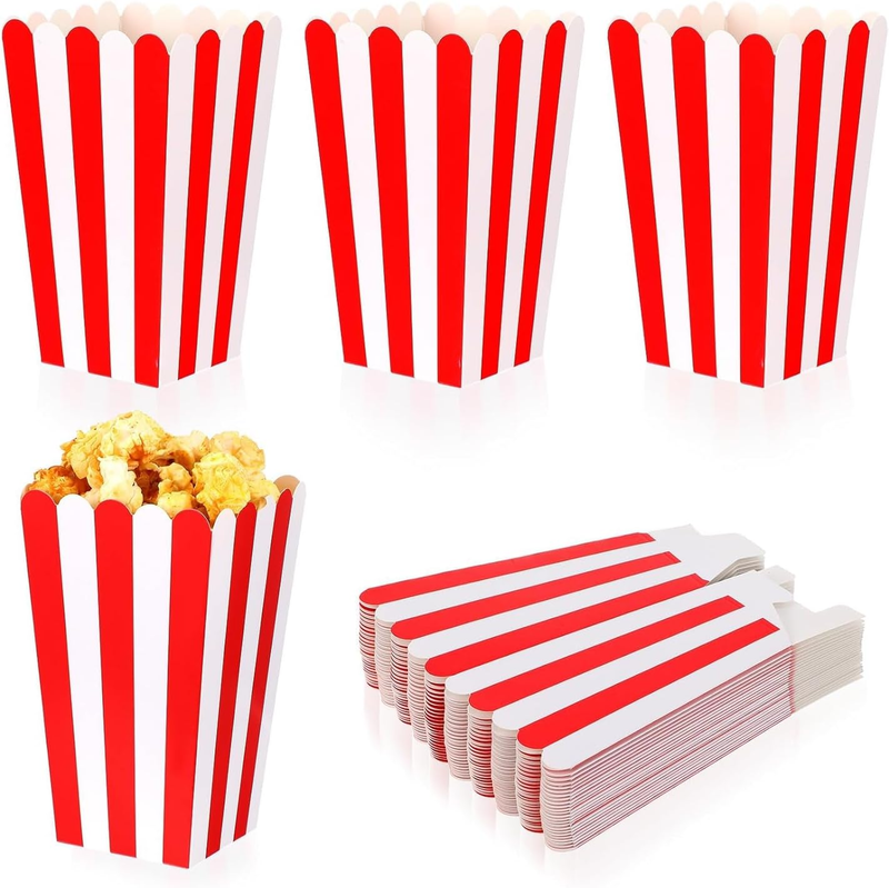 50 Pack Red Striped Popcorn Boxes - Carnival Parties Mini Paper Popcorn and Cand