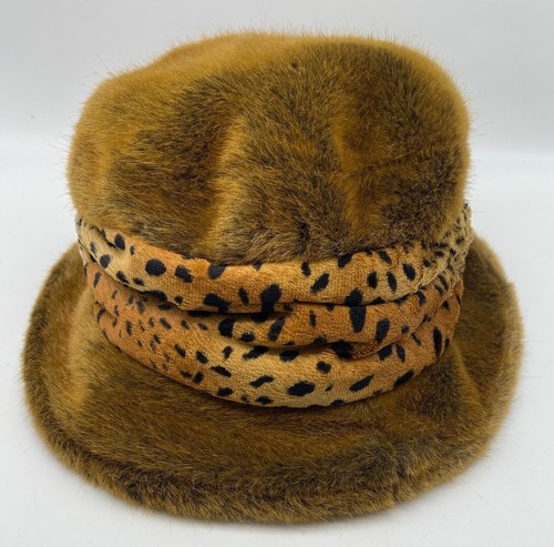 Bronte Amsterdam Brown faux fur bucket hat w/ cheetah print