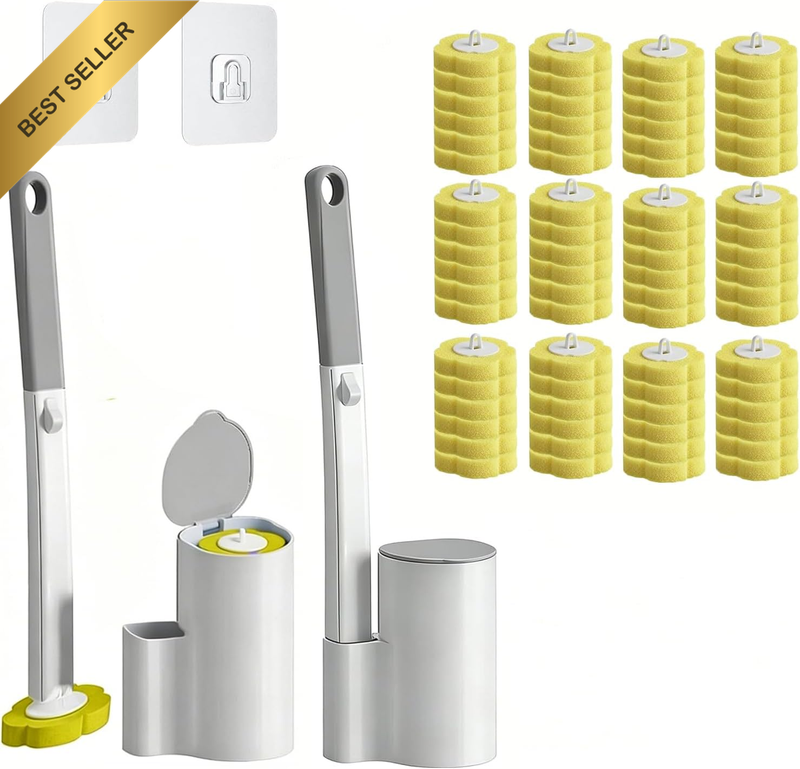 2 Pack Disposable Toilet Brush and Holder Set, Extended Handle with 72 Cleaner R