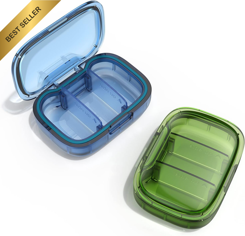 2-Pack 3-Compartment Small - Sized Pill Storage Box, Moisture - Resistant Case,