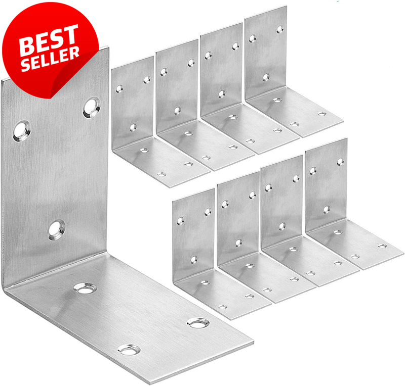 10PCS Stainless Steel L Brackets 90 Degree Heavy Duty Corner Brace - US