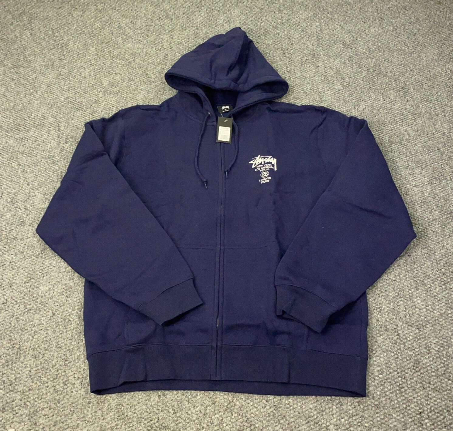 Stussy World Tour Zip Hoodie Mens XL Navy Sweatshirt NWT | eBay