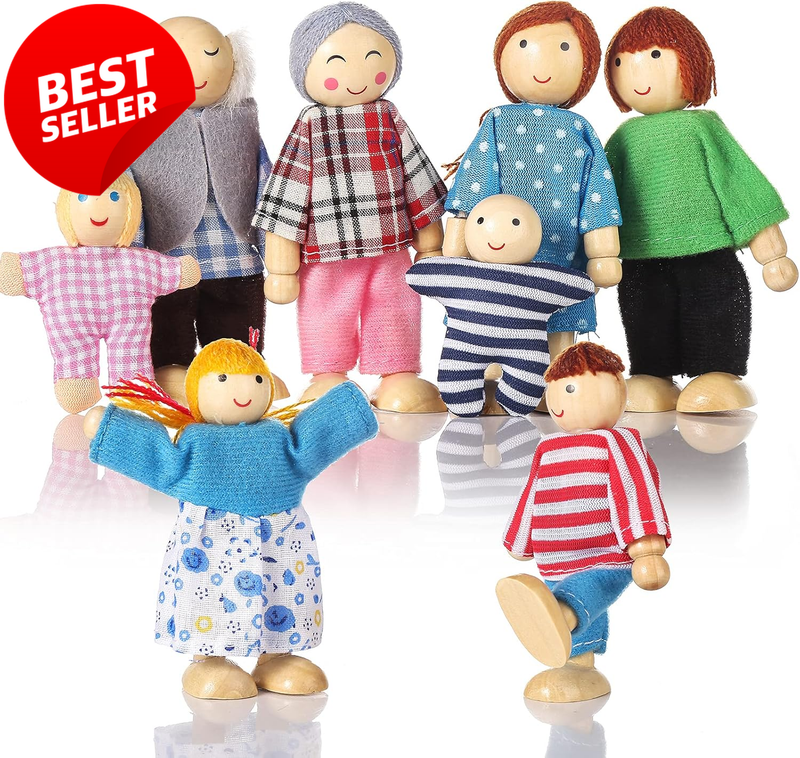 8-Piece Wooden Dollhouse Family Figures Set Kids Dolls Toy Accessories - US