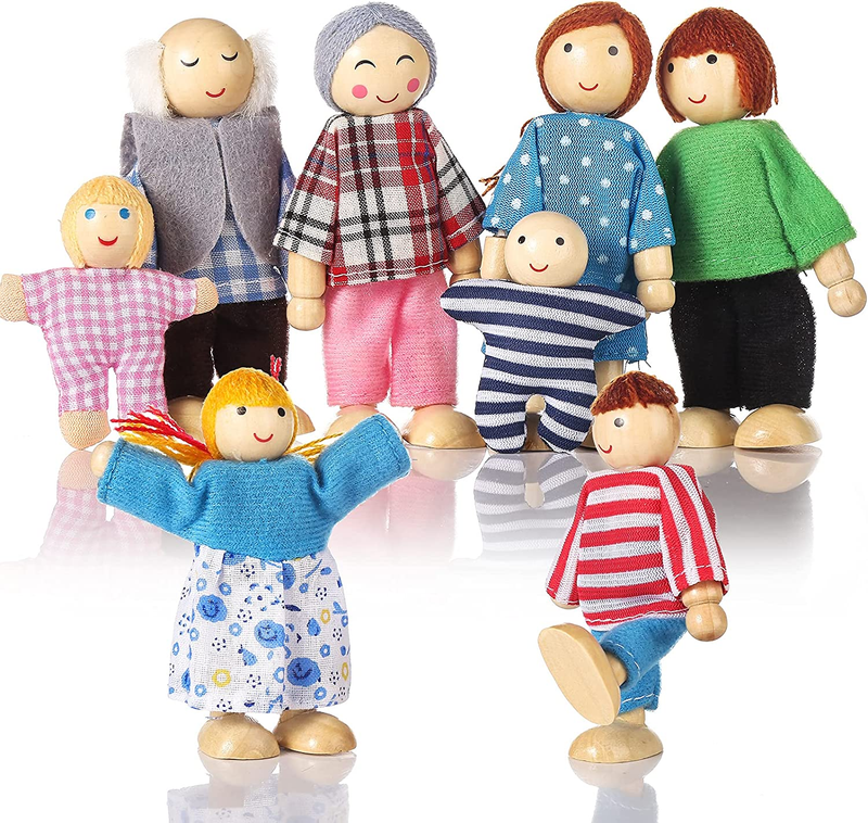 Wooden Doll House People of 8 Figures,Girls Toddler Kids Dollhouse Accessories