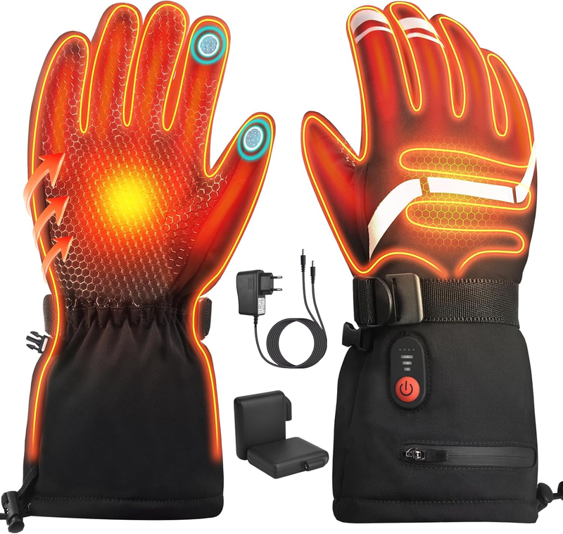 Heated Gloves Gifts for Men Women, 7.4V Fast Heating Rechargeable Electric Heated Gloves, Touchscreen Waterproof Heating Gloves for Motorcycle Driving Hiking Skiing Outdoor Sport