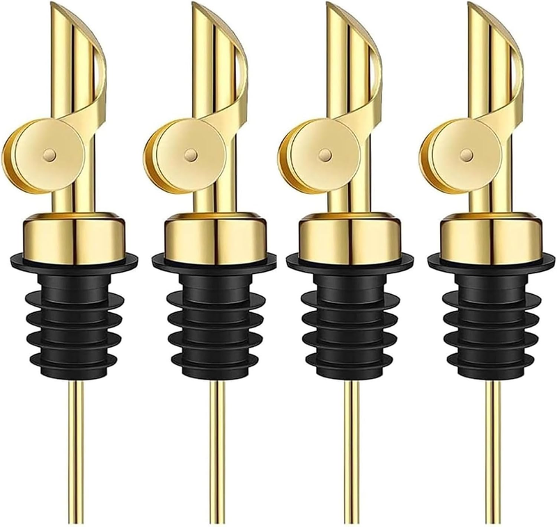 Gold Oil Pourer Spout 4-Pack for Olive Oil Bottles, Automatic Drip-Free Dispense