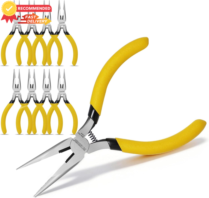 5" Needle Nose Pliers 10 Pack, Long Mini Pliers Set Side Cutter Jewelry Craft