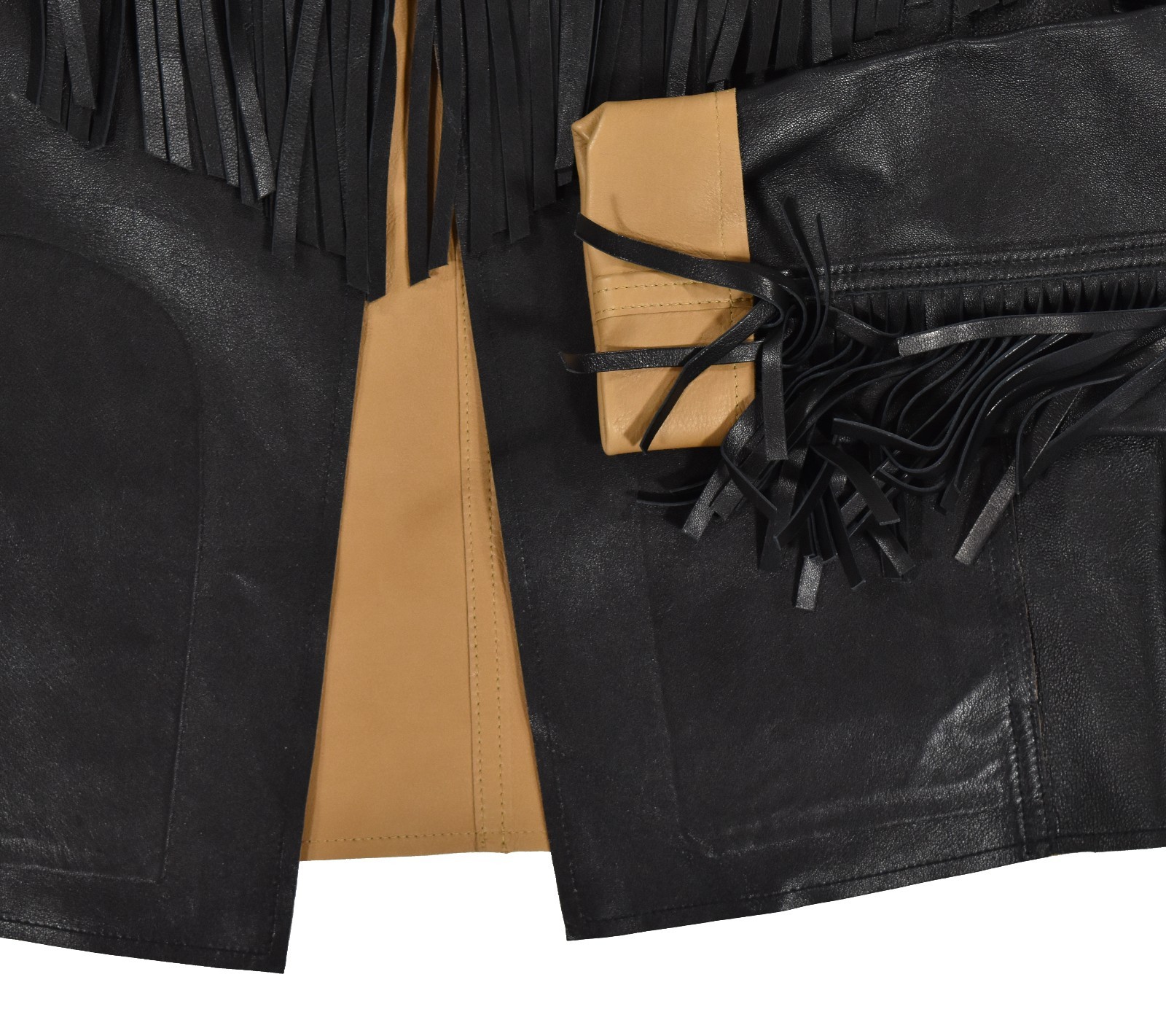 Ralph Lauren Black Label Leather Western Open Fringe Jacket