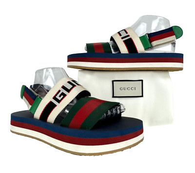 Gucci New Mis Match 7.5 6.5 US 7 6 UK 40 EU Platform Web Slingback Sandals Shoes