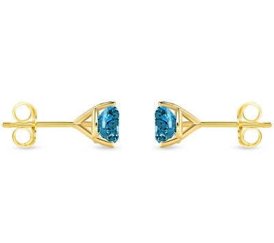 Pre-owned Shine Brite With A Diamond 1.75 Ct Round Cut Blue Earrings Studs Solid 14k Yellow Gold Push Back Martini