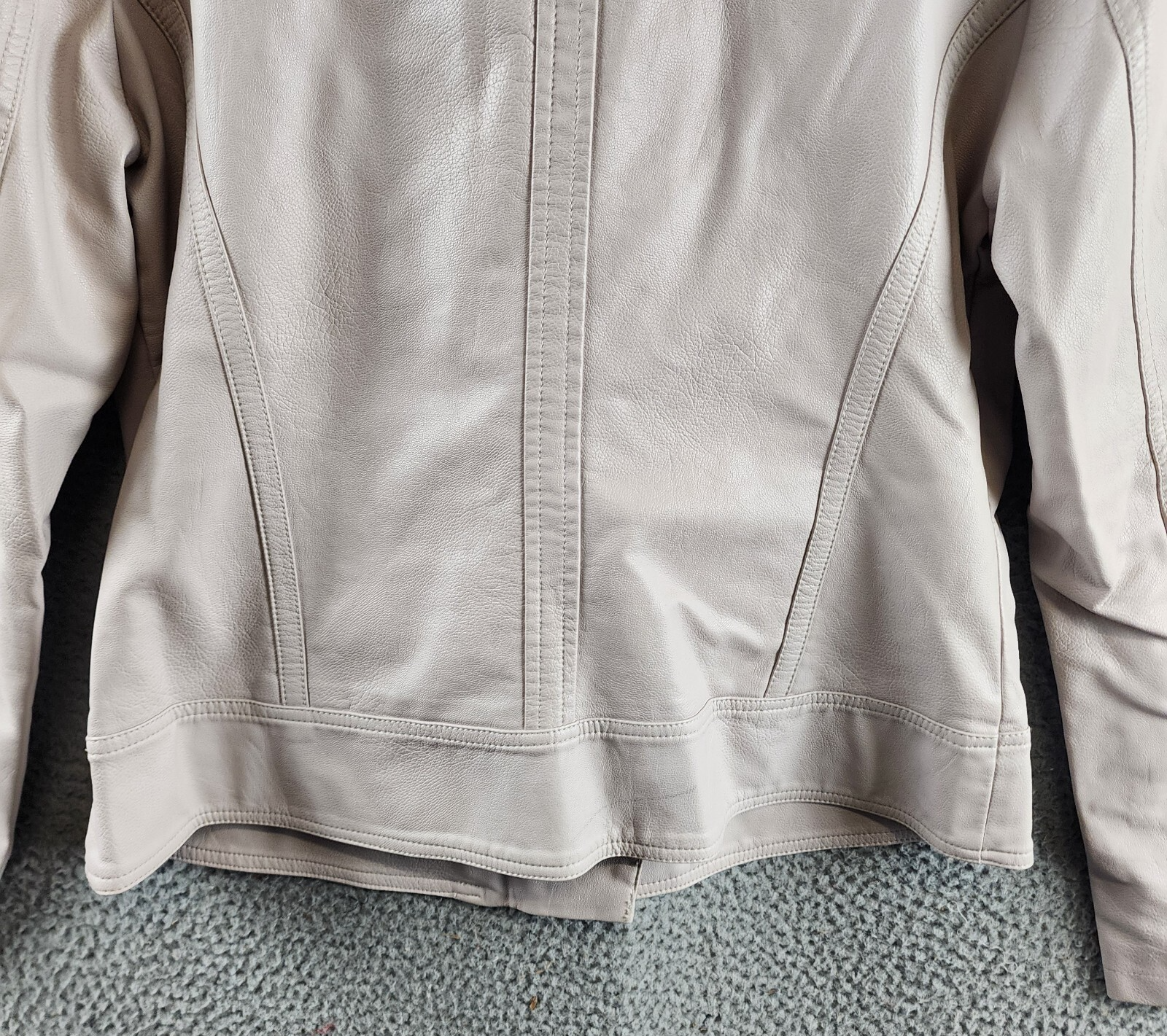 Guess Faux Leather Jacket Women's L Stone Notch Collar Zip Front Closure L/S~ - Picture 14 of 16