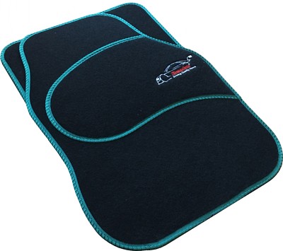 Full Black Carpet Floor Car Mats with Coloured Border For All Ford Models