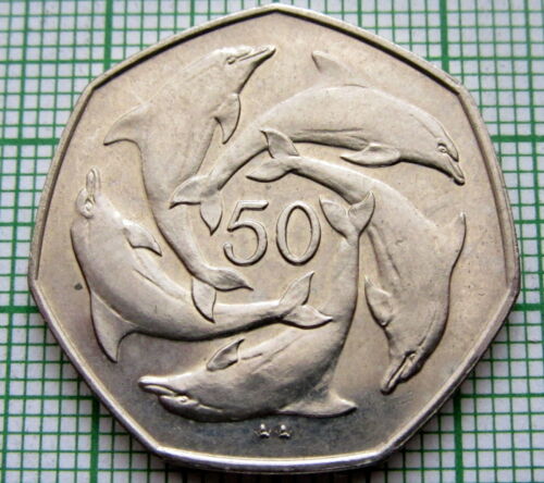 GIBRALTAR 1997 AA 50 PENCE, DOLPHINS, ONE YEAR TYPE, UNC