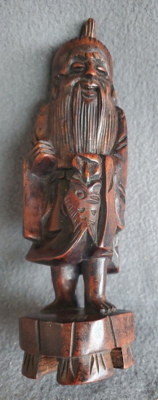 Vtg Chinese Hand Carved Rosewood Shou Lao Figure Sculpture Fisherman  8