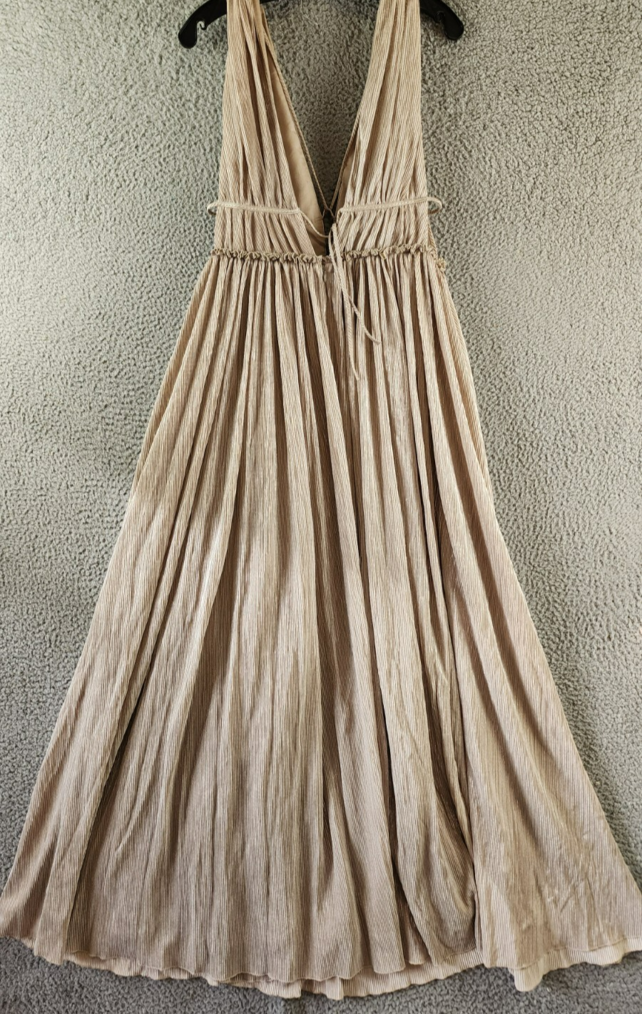 Jonathan Simkhai Plisse Lame Goddess Gown Women's M Champagne Back Zip Closure - Picture 8 of 14