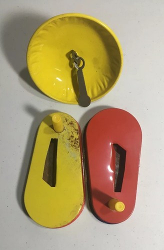 Lot of 3 Vintage Kirchof Noise Makers & Bell Tin Litho Clown Grasshopper