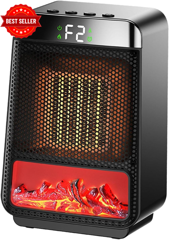 1500W Portable PTC Space Heater 3D LED Flame Electric Fireplace Timer