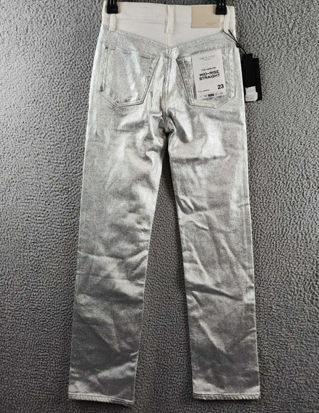 rag & bone Harlow High Rise Straight Jeans Women's 23 Coated Silver Button Zip - Picture 12 of 15