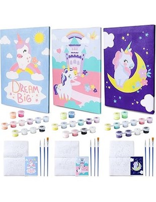 BONNYCO Pintar por Numeros Niños Unicornios, Pack 3 Lienzos Unicornios para Niña