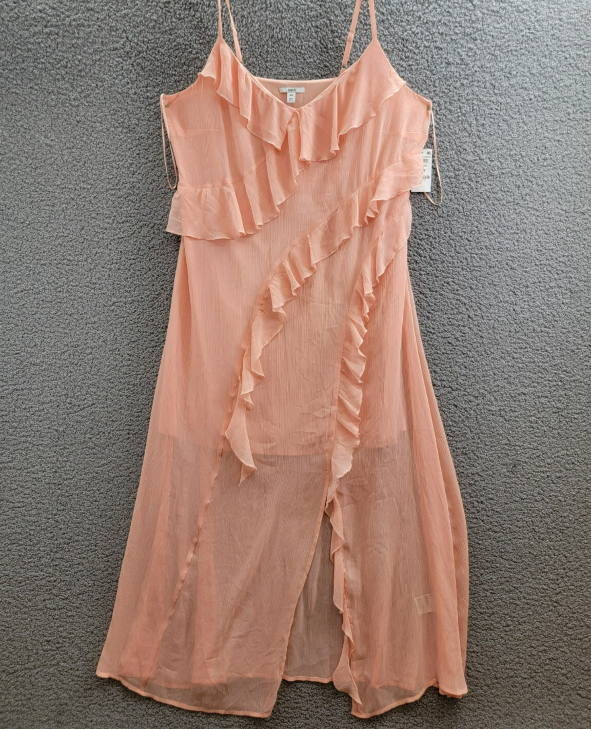 Bar III Trendy Plus Size Ruffled Chiffon Maxi Dress Women's 16W Warm Coral Sheer - Picture 2 of 15